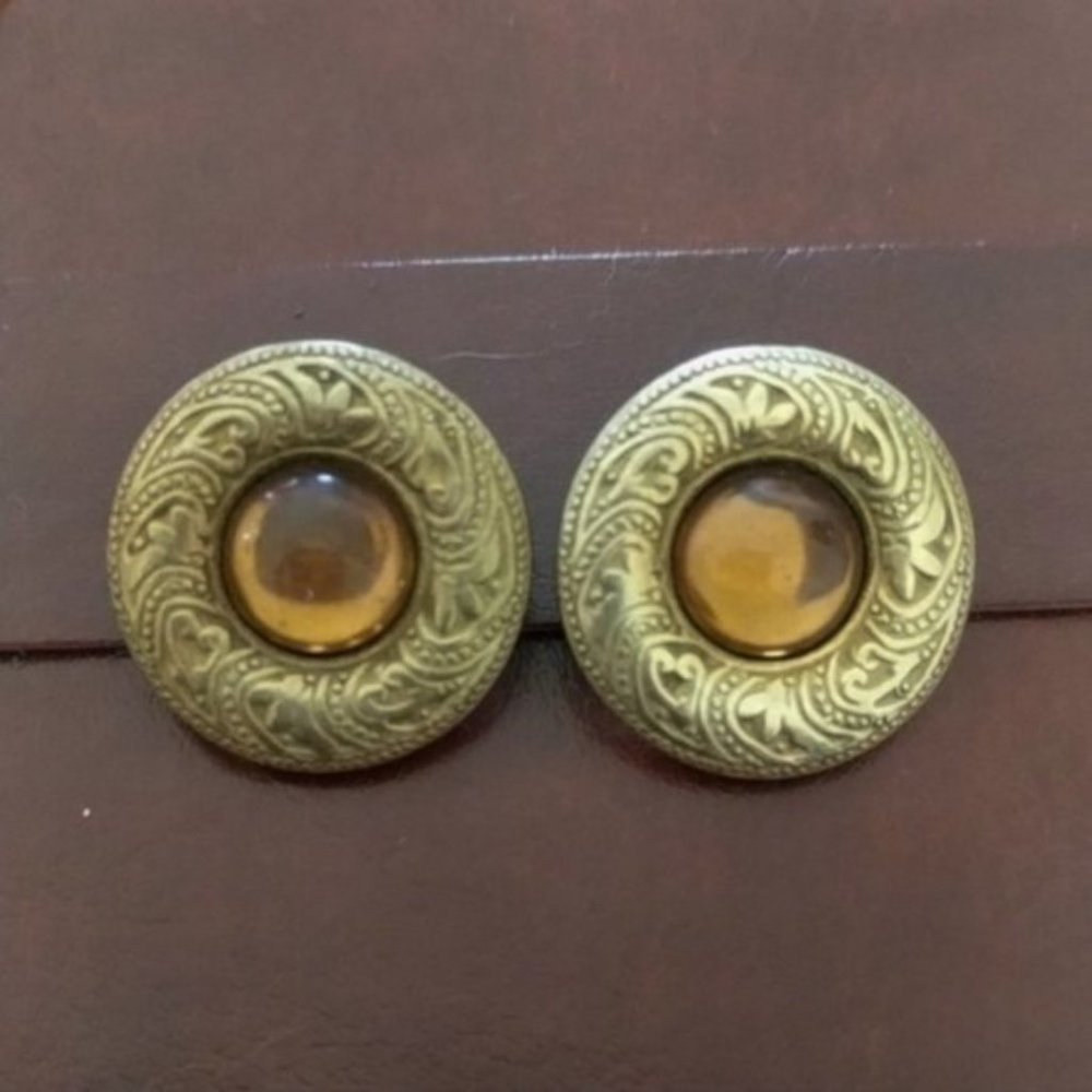 Vintage topaz and bronze clip on earrings